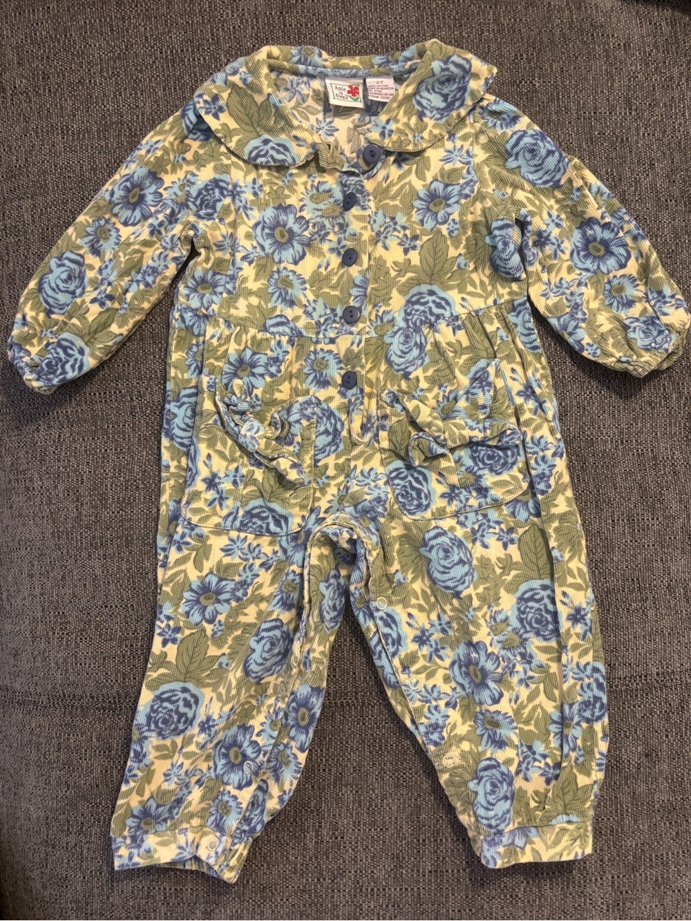 Vintage 90s Amie n Alexis Floral Corduroy Romper Cottagecore Baby Girl Jumpsuit